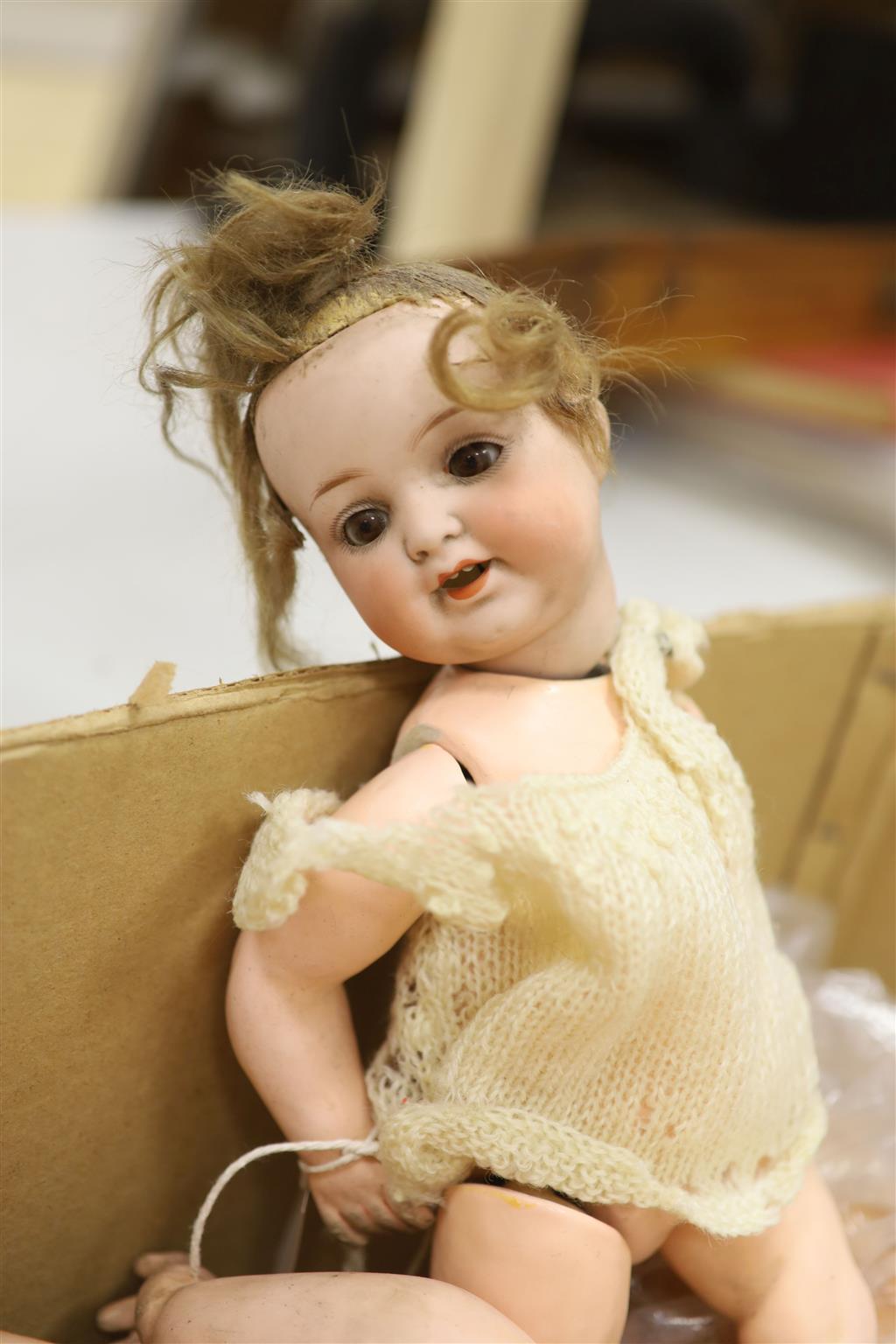 A Koppelsdorf 996 bisque head doll, an Armand Marseille 351/9K baby doll and four other dolls,